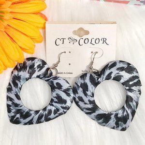 Boho Earrings Large Black Silver Fabric Heart NWT